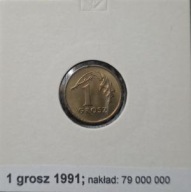*P[0701] POLSKA 1 grosz 1991 III Rzeczpospolita Orzeł (heraldyka) *Holder