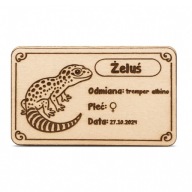 Grawerowana plakietka dla gekona – imię, płeć, data, odmiana do terrarium