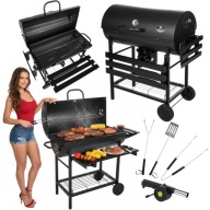 GRILL WĘGLOWY OGRODOWY DUŻY XXL PRZENOŚNY NA KÓŁKACH Z POKRYWĄ BBQ BECZKA