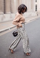 H & M spodnie szerokie luźne proste nogawki wężowe panterka palazzo długie