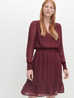 Reserved bordowa sukienka falbanki bufki rękawy bufiaste falbany czerwona