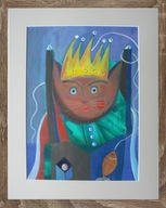 obraz na płótnie Król Kot, malowany farbami akrylowymi, W RAMIE