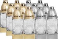 KOMPLET 12 DUŻYCH SZKLANYCH ZNICZY 20 CM BIAŁYCH Z WKŁADEM DŁUGIEGO PALENIA