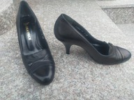 BEATRICE VKS nr 37 eleganckie szare czółenka na szpilce skóra nowe