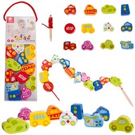 Drewniane Klocki Do Nawlekania Koraliki Sznurek Przeplatanka Classic World