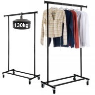 WIESZAK NA UBRANIA STOJĄCY STOJAK METALOWY MOCNY ZE STALI NA KÓŁKACH CZARNY