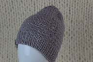 Wełniana czapka L ze wzorem - koszyk, kolor marmur, rękodzieło, 100% merino