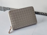 POR08 Portfel Damski Mały Pleciony Szary