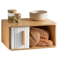 CHLEBAK BAMBUSOWY DUŻY Z DRZWICZKAMI PRZESUWANYMI PRZESUWANY 40X28CM BIAŁY