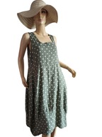 SUKIENKA WŁOSKA lniana w grochy z kieszeniami 38