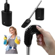 SZCZOTKA DO WC SILIKONOWA CZARNA TOALETOWA STAL NIERDZEWNA METALOWY STOJAK