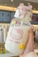 Butelka| Bidon 550 ml| Ze słomką| HELLO KITTY| Różowa| AS