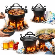 KOCIOŁEK ŻELIWNY 10L GARNEK DO GOTOWANIA GRILL STOJĄCY + GRATIS RĘKAWICE