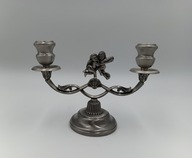 Kandelabr na 2 świece - metalowy - Tulące się aniołki amorki - vinatge 24cm