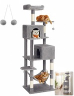 Drapak Wieża dla Kota Duży Feandrea 191cm 2 Jaskinie Hamak Sizal Jasnoszary