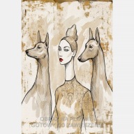 Chart Doberman pies szkic pani obraz na płótnie 55x80 vintage kobieta beż