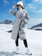 SHEIN MARKOWY PŁASZCZ DAMSKI PUCHOWY SZARY Z KLAPAMI i PASKIEM DŁUGI L