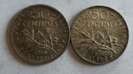 moneta srebro Francja 50 centimes 1915