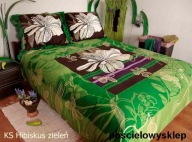 pościel z satyny 200x220 + 2x70x80 zamek S Hibiskus zielony A-pol