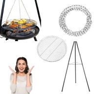 GRILL OGRODOWY DO PALENISK TRÓJNÓG RUSZT NA OGNISKO DUŻY Z RUSZTEM 150CM