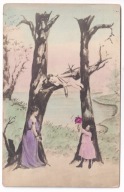Litera H kobieta dziewczynka Amor ok.1903r. Kolorowana 374B