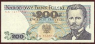 200 zł. 1986 r. ser. DG UNC b. rzadka seria - PIĘKNY !!!