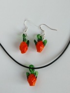 Kolczyki szklane ananas owoc owoce wisiorek zestaw lampwork rękodzieło