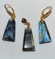 Labradoryt srebrny komplet 925 próby pozłacany