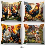 Poszewki na poduszki 4 szt. 45x45cm KURY KOGUTY WIEŚ KURNIK 45248
