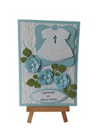 ZAPROSZENIA CHRZEST SZATKA W SERWETCE C6 BŁĘKIT - BIEL