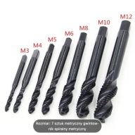 Zestaw sprawdzonych gwintowników skrętnych HSS, 7szt. M3-M12, metryczne
