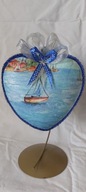 Bombka serce ręcznie zdobiona 15 CM decoupage SD34 żaglówka