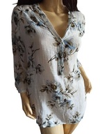 włoska KOSZULA Z LNEM rękaw podpinany kwiaty 38/40