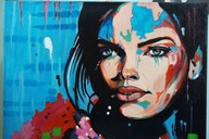 Obraz olejny FLIRT twarz kobiety portret 70 x 50 cm