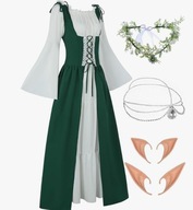 Sukienka wiktoriańska Cosplay strój przebranie kostium elfa XL + akcesoria