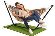 DUŻY HAMAK ZE STELAŻEM STALOWYM OGRODOWY MOCNY XXL 275x150 200KG DWUOSOBOWY