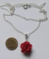 Retro*srebrny łańcuszek z zawieszką różyczką z korala -925