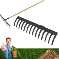 GRABIE METALOWE CROWNMAN 14 ZĘBÓW DO LIŚCI TRAWY DREWNIANY TRZONEK 120X34