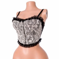 Koronkowy top gorsetowy perełki regulowane ramiączka S/M