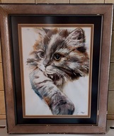 STARY OBRAZ W RAMIE KOT