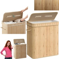 DUŻY KOSZ NA PRANIE BIELIZNĘ BAMBUSOWY DWUKOMOROWY SKŁADANY 100L POKKA