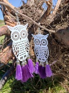 Duże kolczyki boho handmade rękodzieło sowa