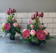 Komplet na cmentarz wiosenny, dekoracja nagrobna, gumowane tulipany