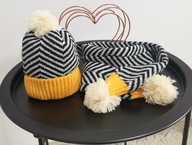 NOWY komplet czapka szalik z pomponami obwód 40-50cm