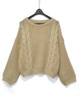 Sweter Dzianinowy Luźny Fason Kremowy Shein |R. L