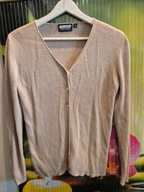 Brązowy Sweter Michelle – Rozpinany na Guziki, Prążkowany w Prążek – 36 S