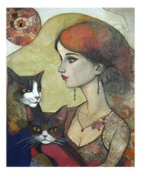 Obraz Akwarela Dama z Kotami i Rubinem