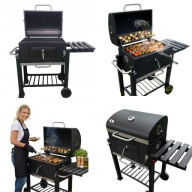 GRILL WĘGLOWY OGRODOWY BECZKA RUSZT TERMOMETR POKRYWA PÓŁKI KÓŁKA DUŻY XXL