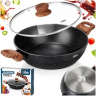 Patelnia GRANITOWA do smażenia duszenia głęboka z pokrywką VILDE 28 cm 3,5L