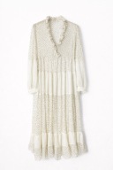 Jedwabna kremowa sukienka plumetti midi Sandro S kropki falbanki boho silk